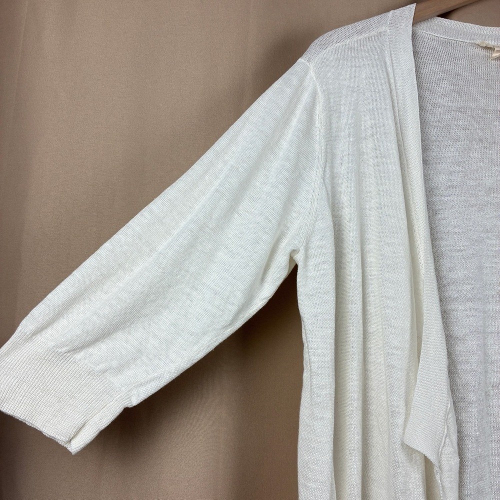 Eileen Fisher Womens Cardigan M Linen White Coastal Minimalist Layering Sweater - Picture 4 of 11